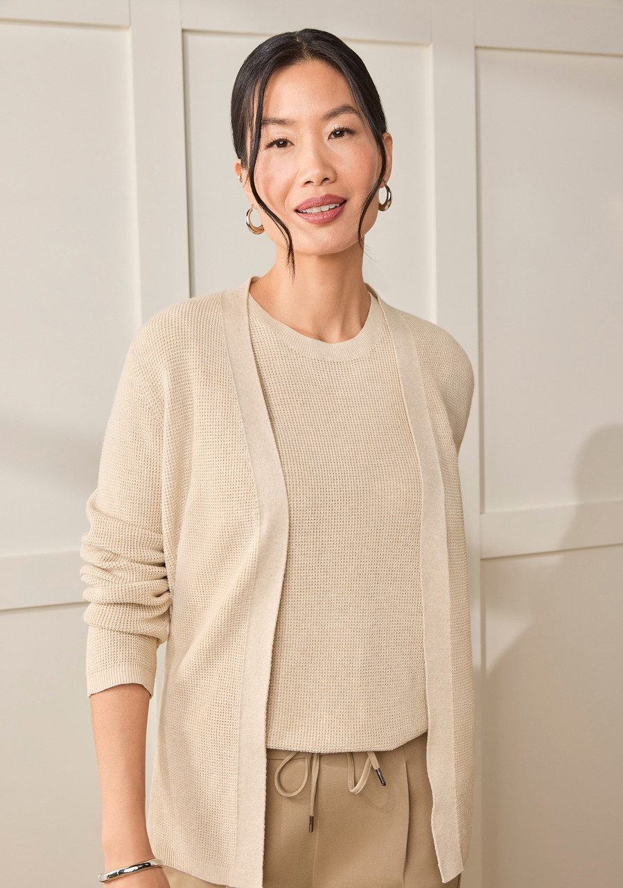 Lightweight Waffle Knit Cardigan Beige