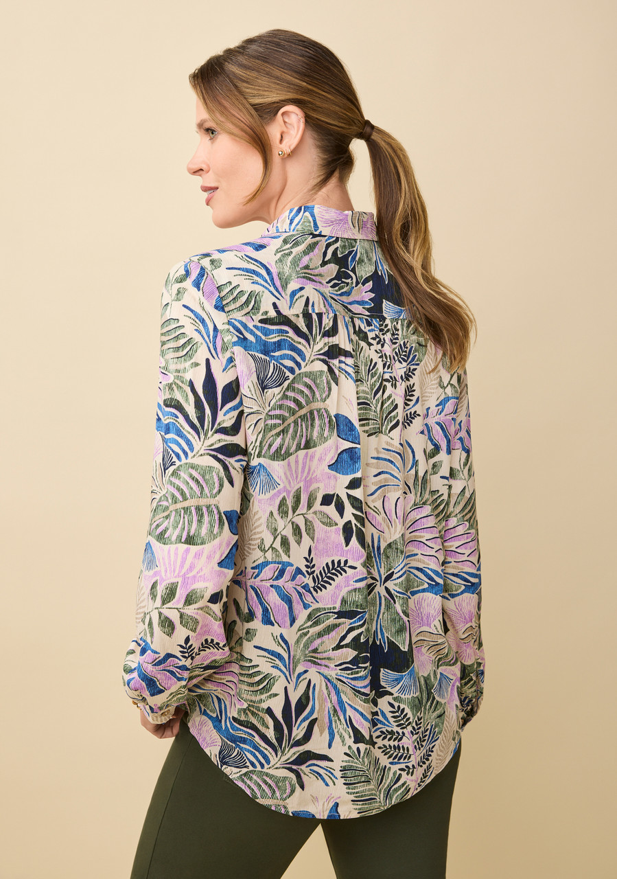 Tropical Print Button Front Shirt Back