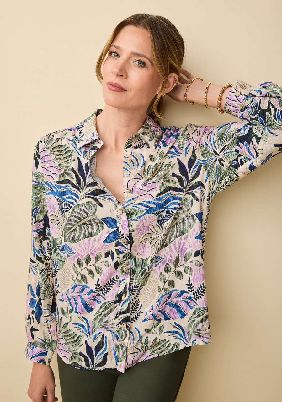 Tropical Print Button Front Shirt