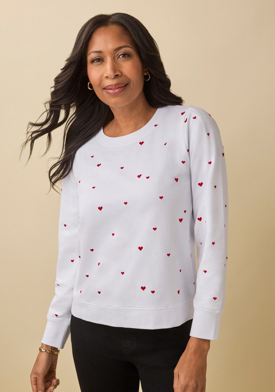 Puff Sleeve Heart Embroidered Pullover | Northern Reflections