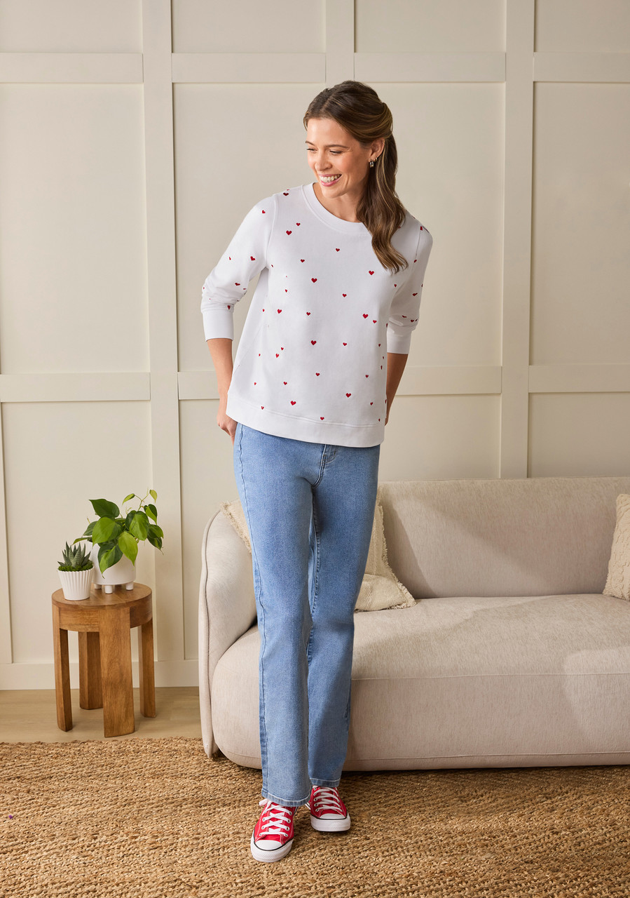 Puff Sleeve Heart Embroidered Pullover Lifestyle