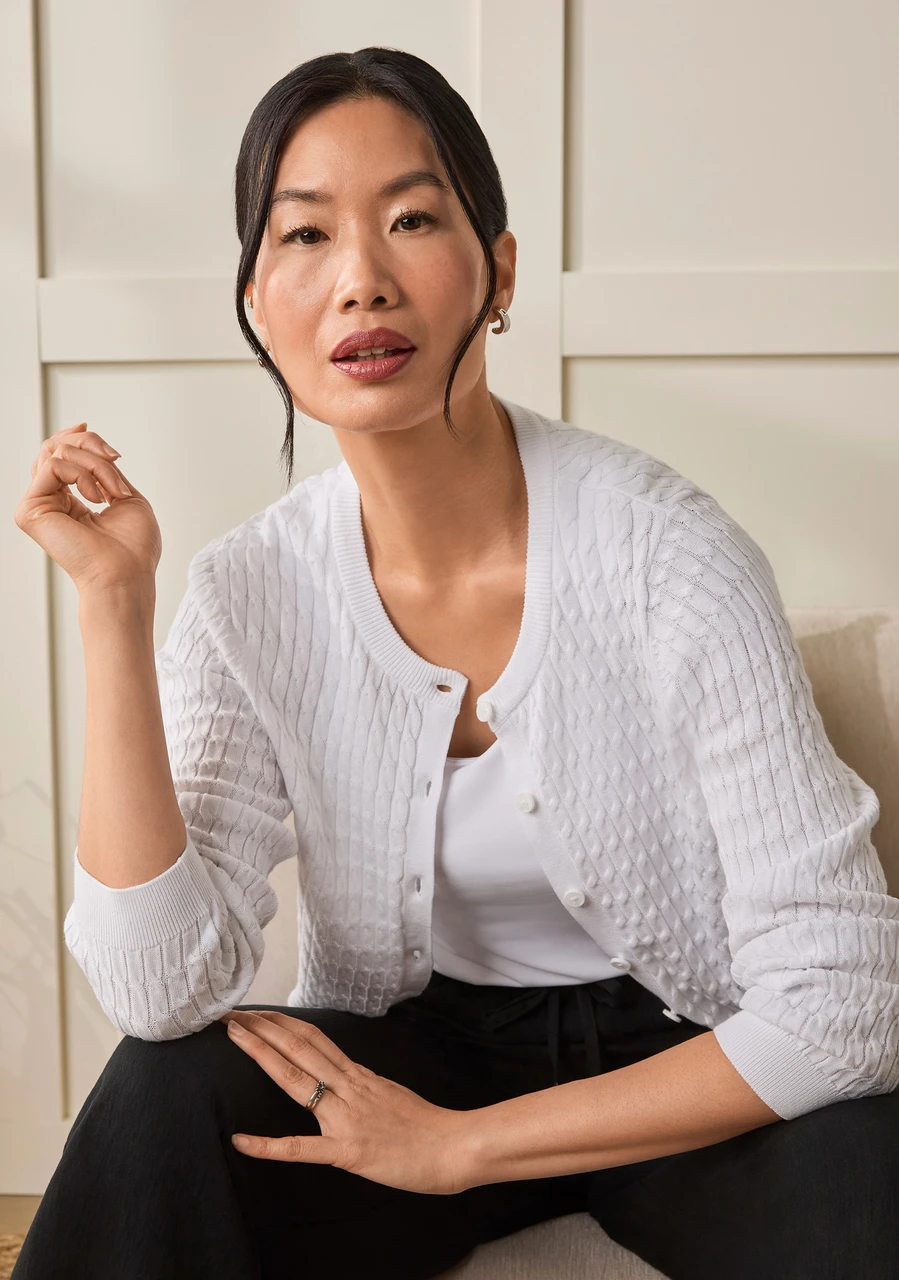 Cable Knit Button-Front Cardigan