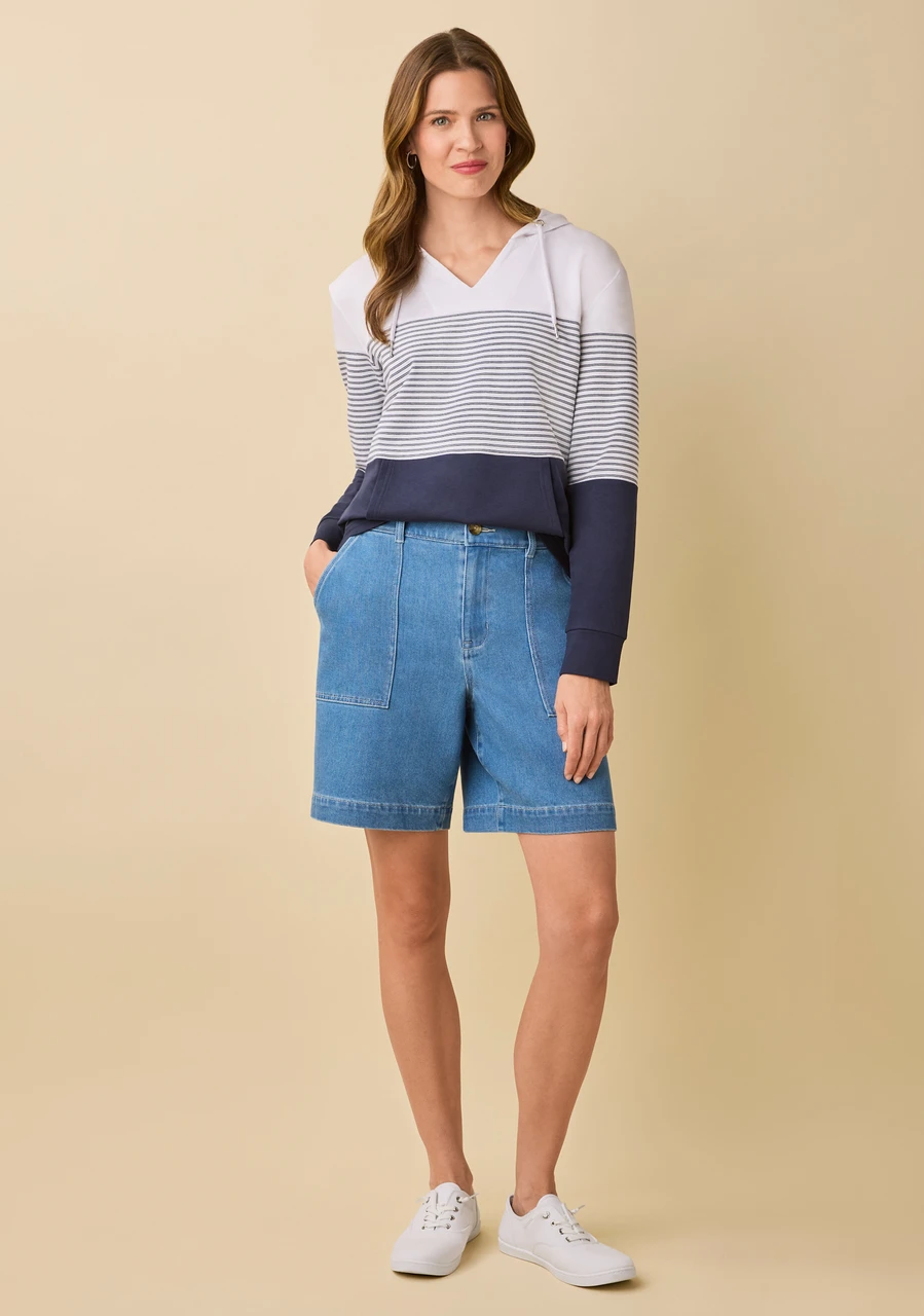 Cargo Denim Twill Shorts- Full body Front