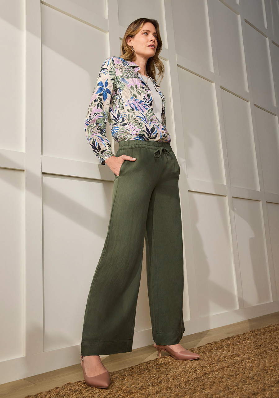 Drawstring Wide-Leg Pull-On Pant
