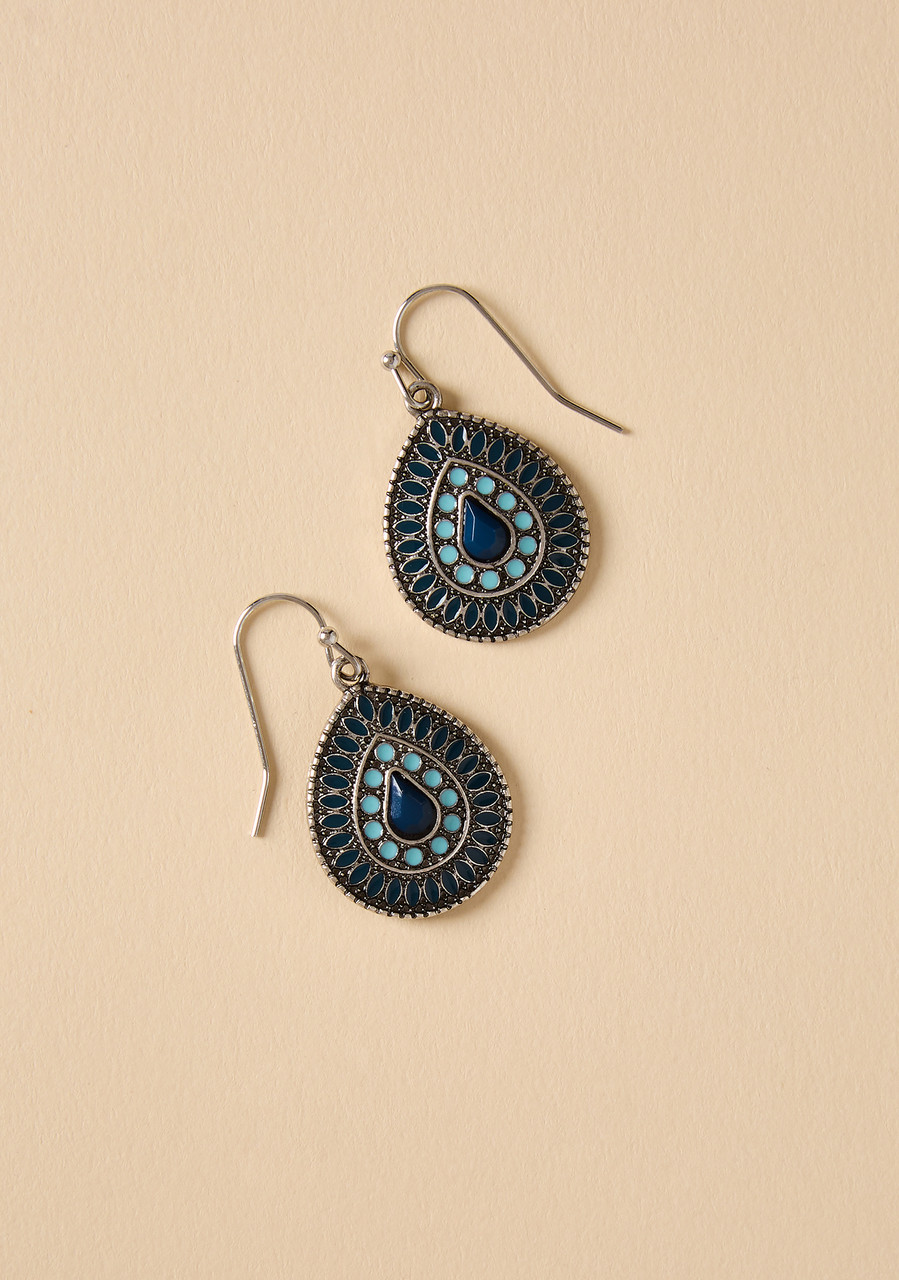 Navy Mosaic Teardrop Earrings