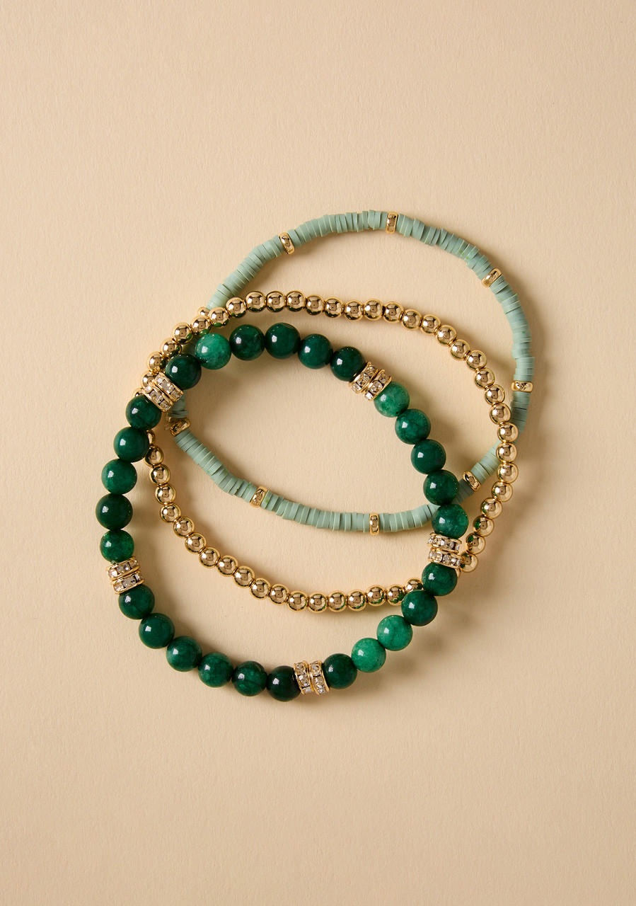 Pine Moss Stone Bracelet Set