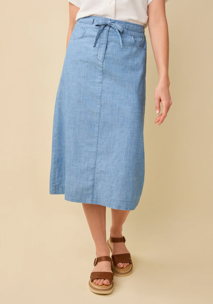 Chambray belted Midi skirt -Half Front 