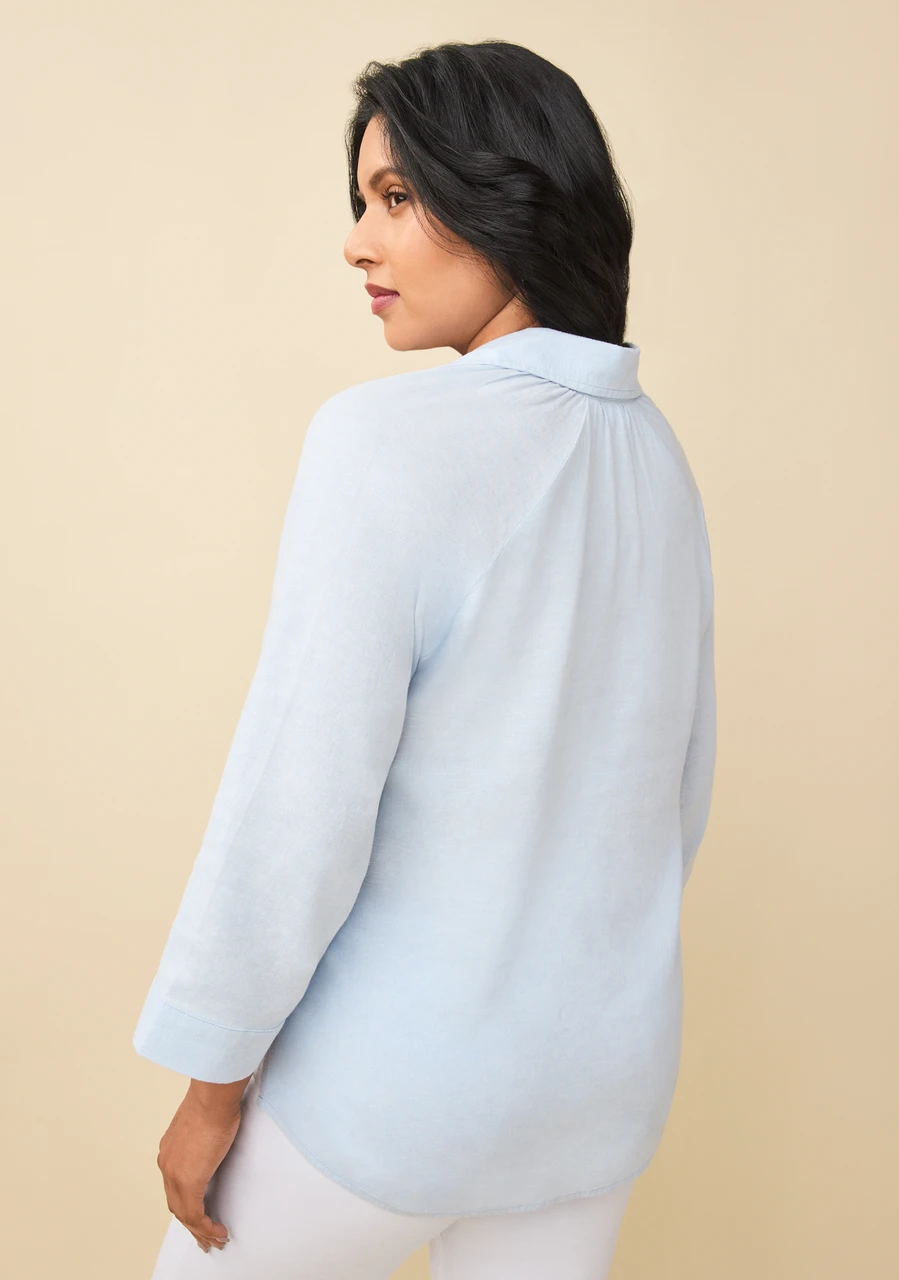 Y-Neck Linen Popover Shirt Back View