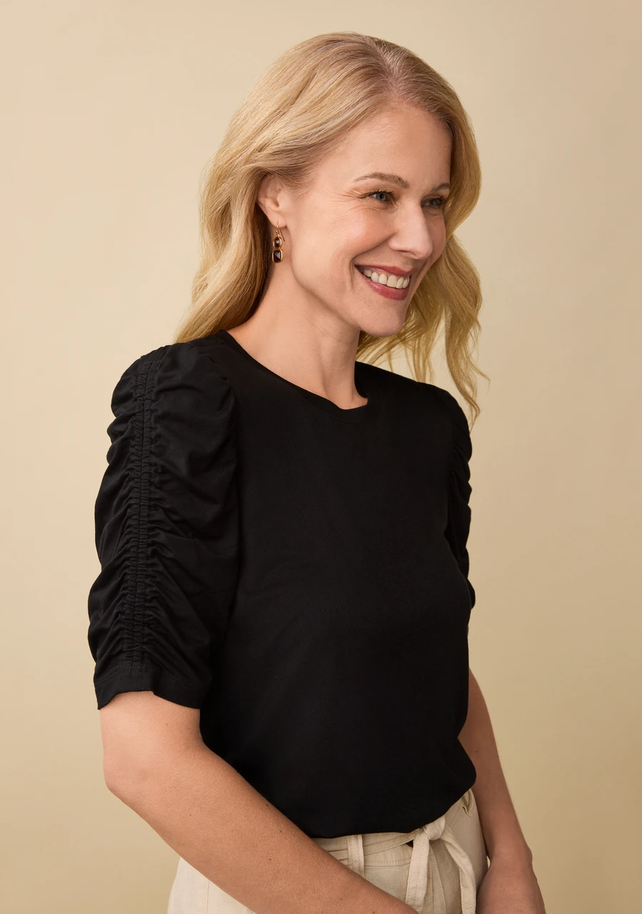 Ruched Sleeve Solid Top