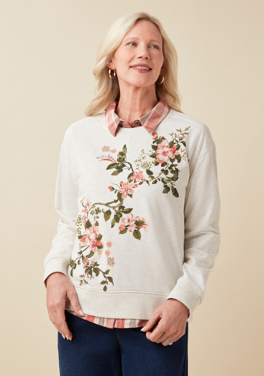 Floral Print Rhinestone Sweatshirt