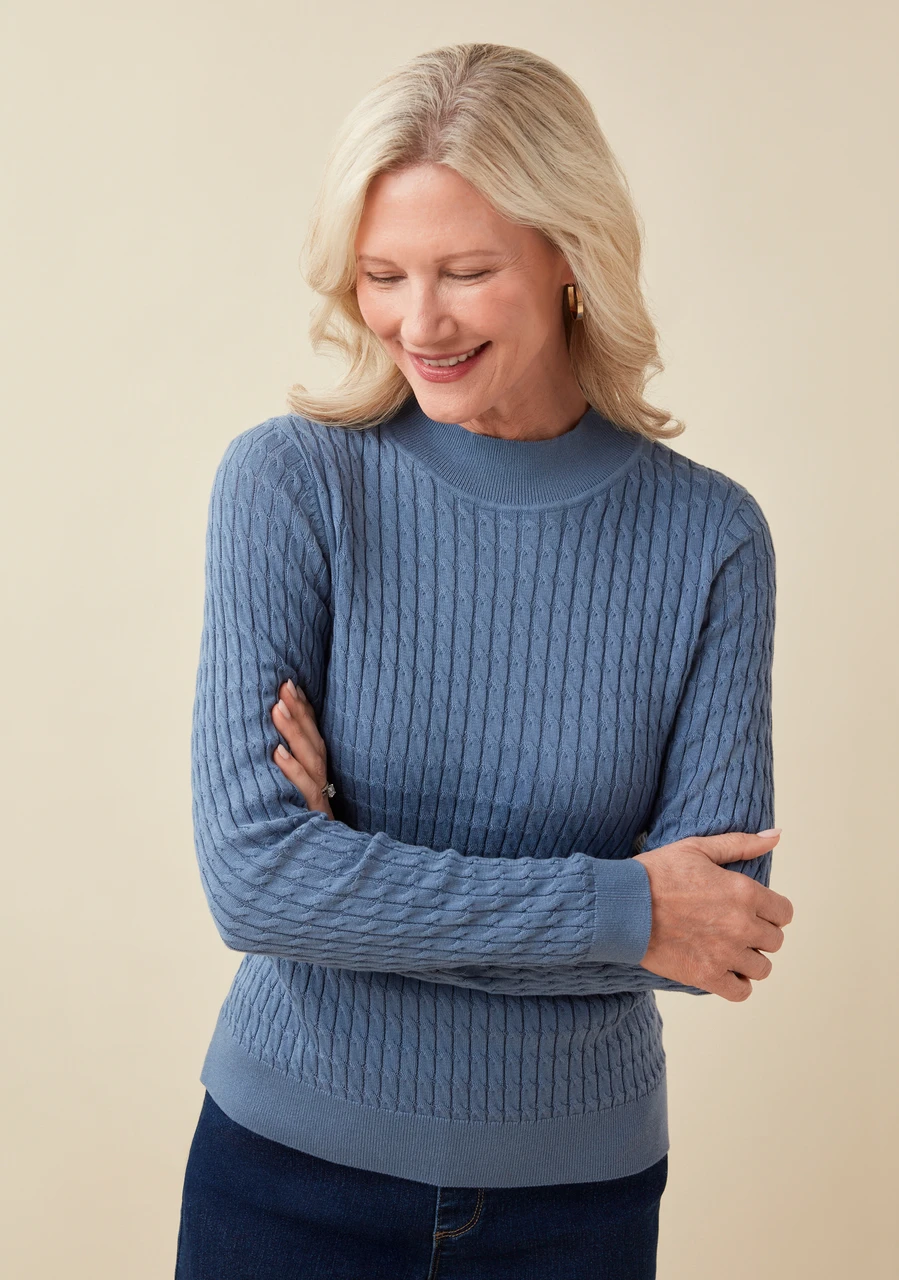 Cable Mock Neck Pullover