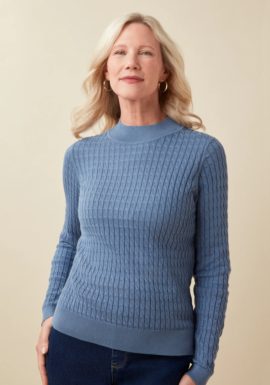 Cable Mock Neck Pullover