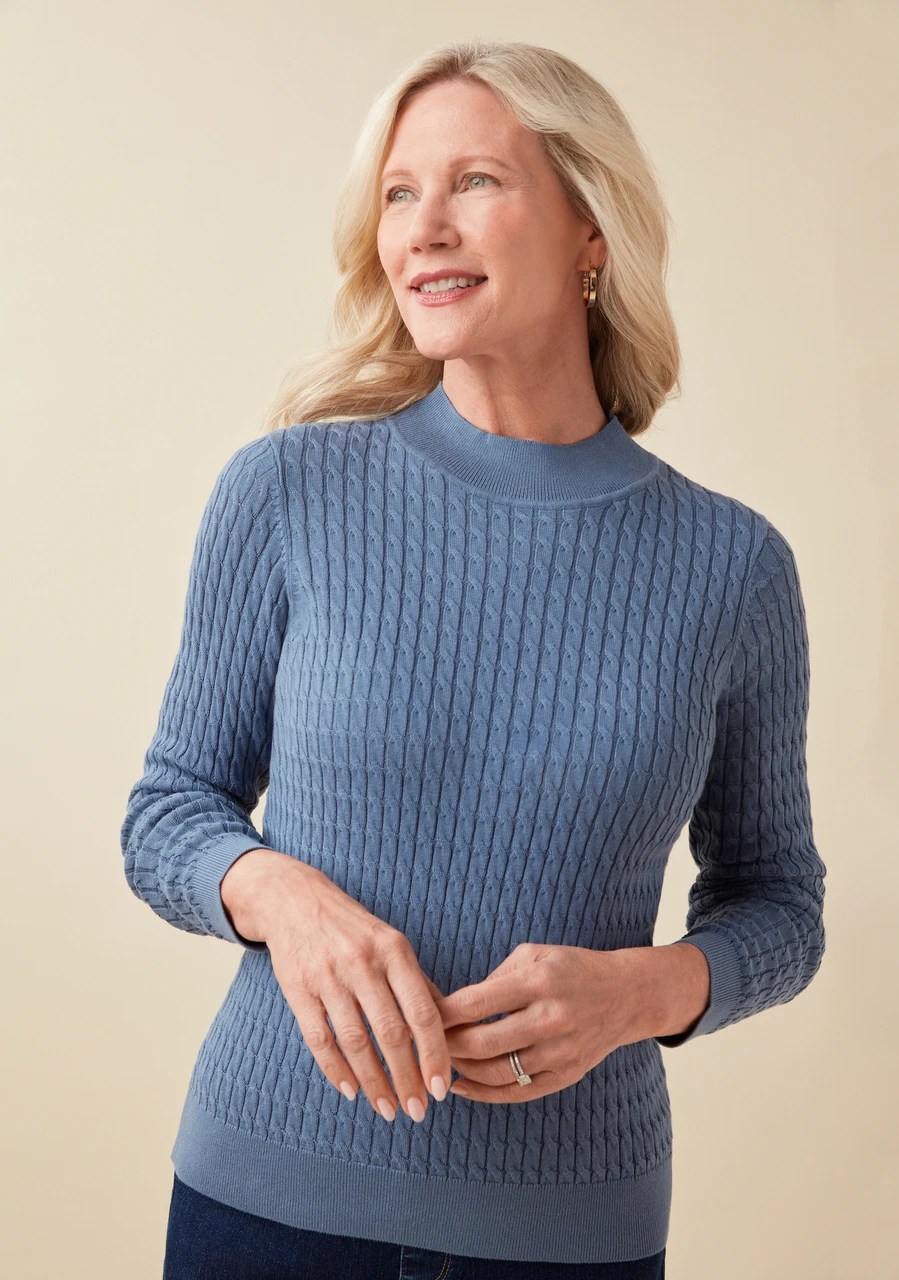 Cable Mock Neck Pullover