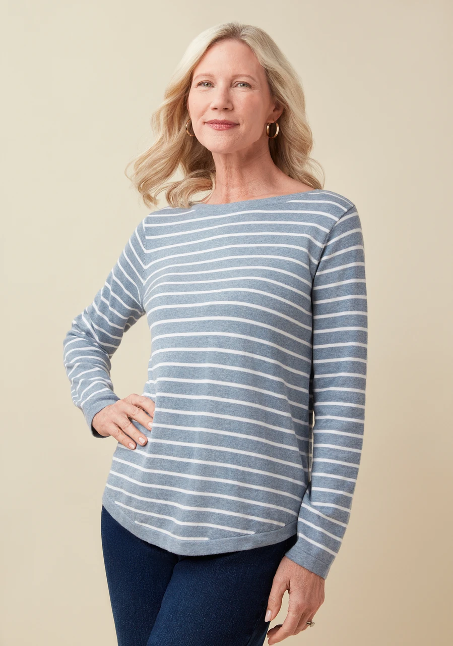 Boat Neck Stripe Pullover