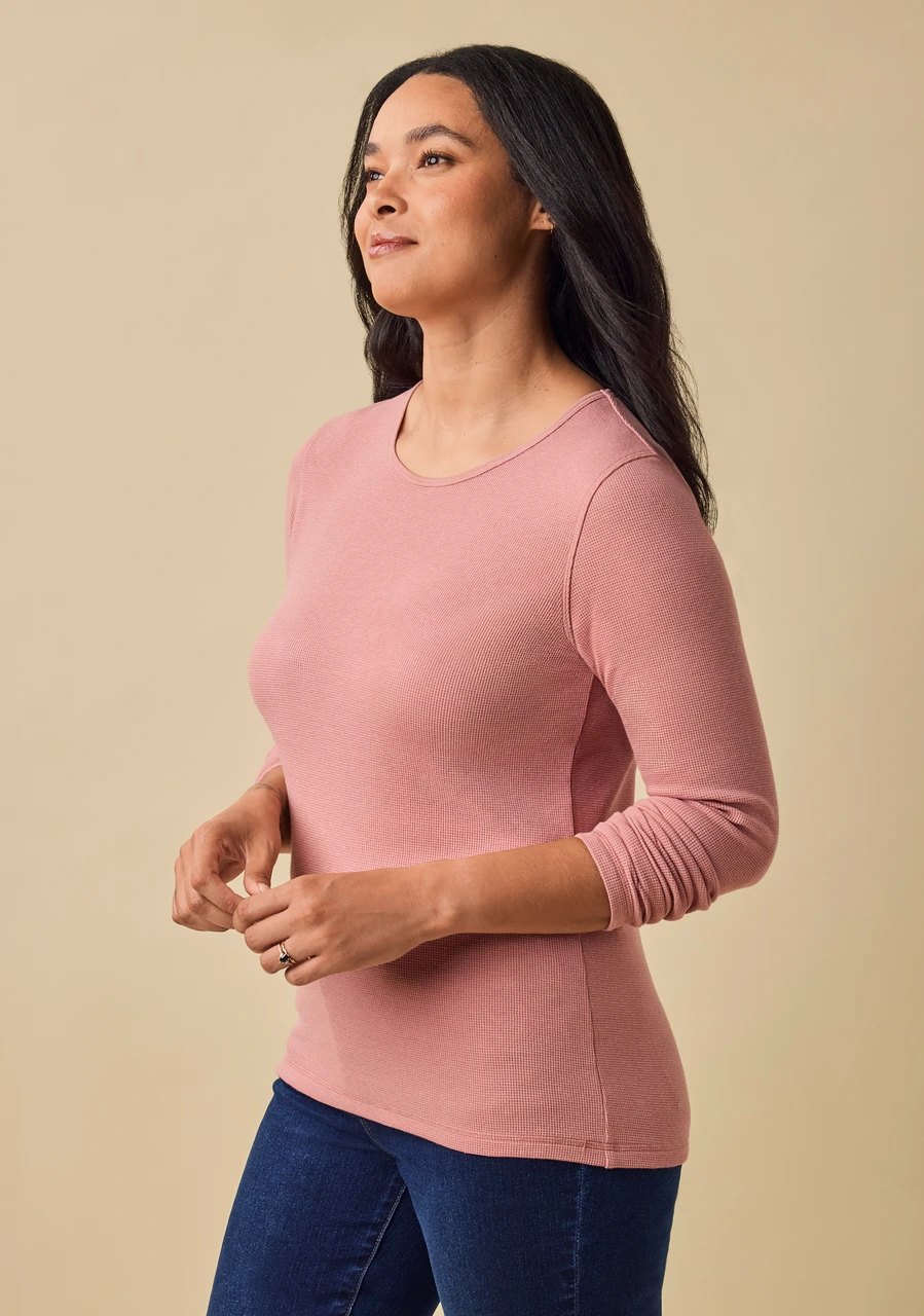 Waffle Knit Crew Neck Top