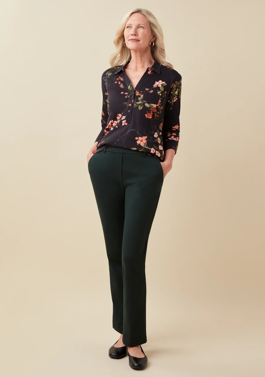 Three Quarter Sleeve Floral Knit Shirt