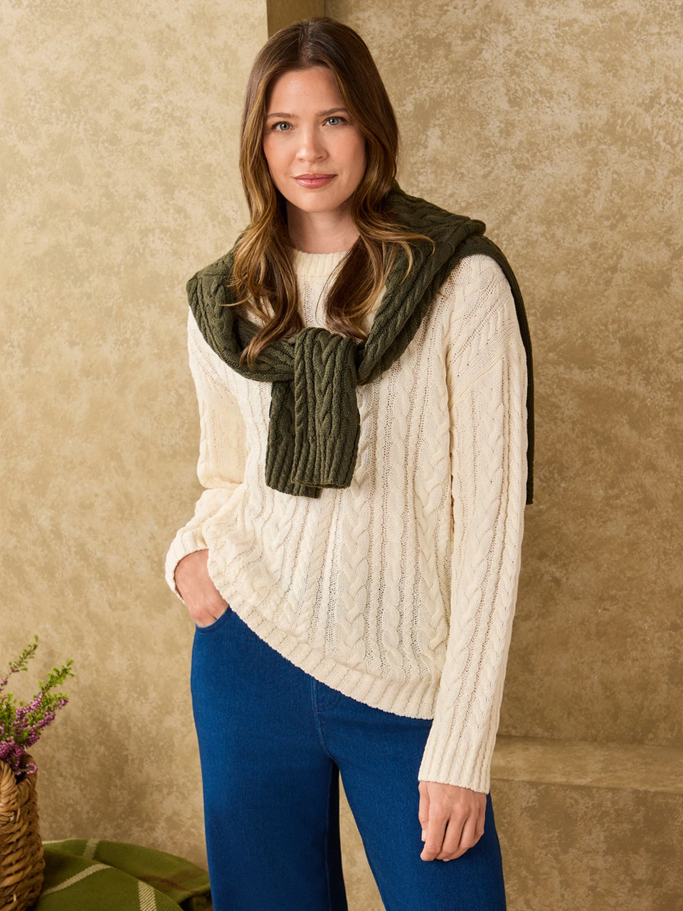 Cable Knit Crew Neck Sweater