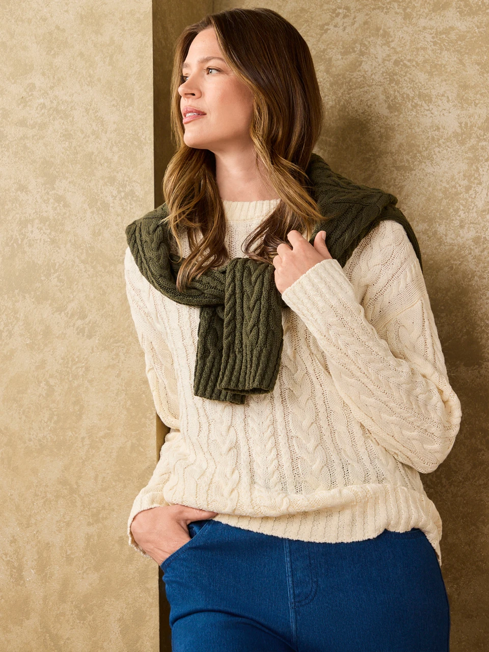 Cable Knit Crew Neck Sweater