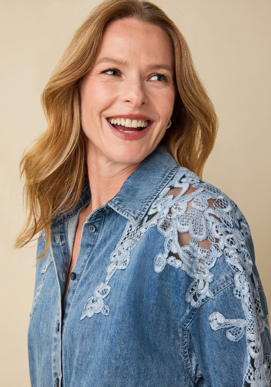 Lace Appliqué Denim Shirt | Northern Reflections