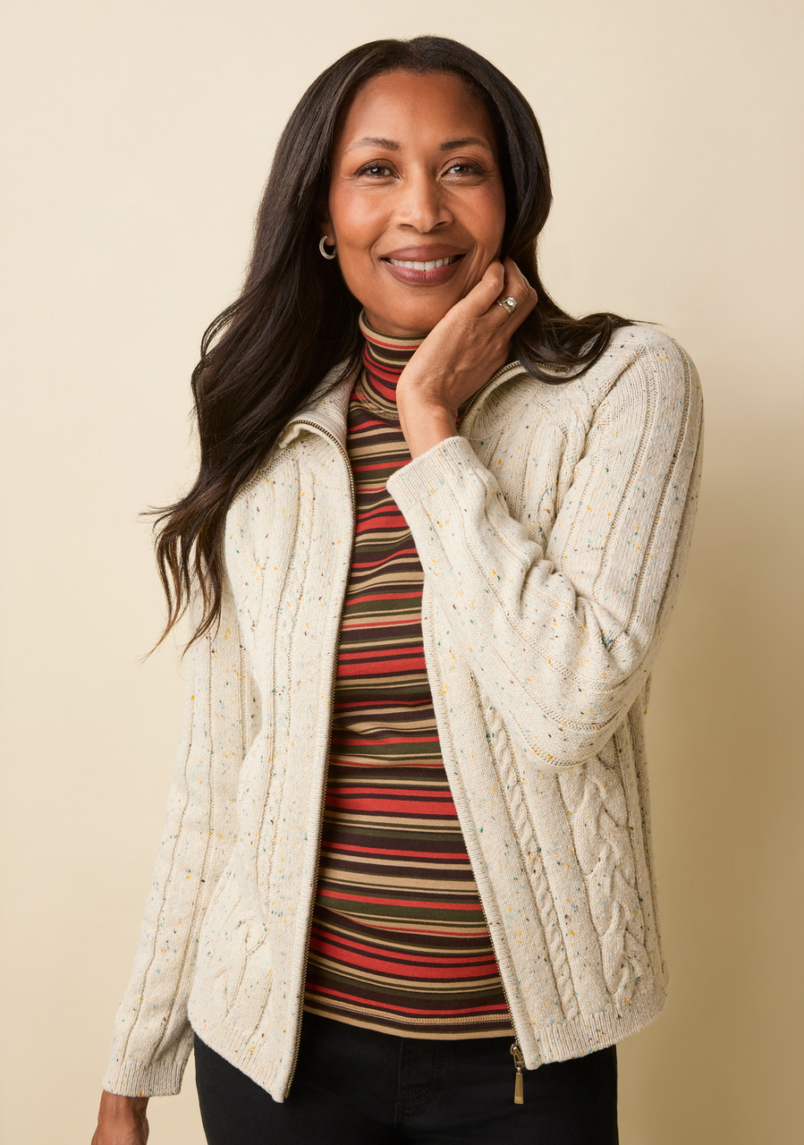 トップス YYPH low gauge knit cardigan jacket Nep Yarn Cable Knit Zip Cardigan | Northern Reflections