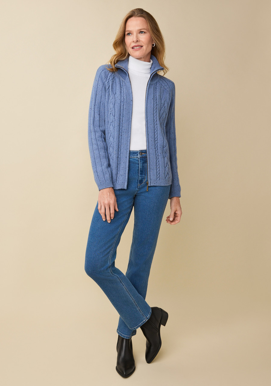 Nep Yarn Cable Knit Zip Cardigan | Northern Reflections