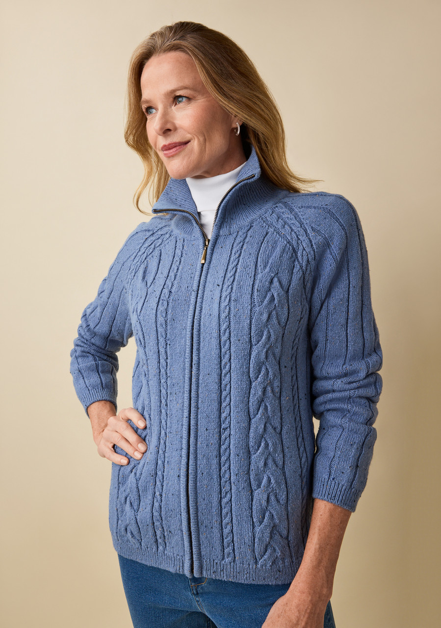 Nep Yarn Cable Knit Zip Cardigan | Northern Reflections