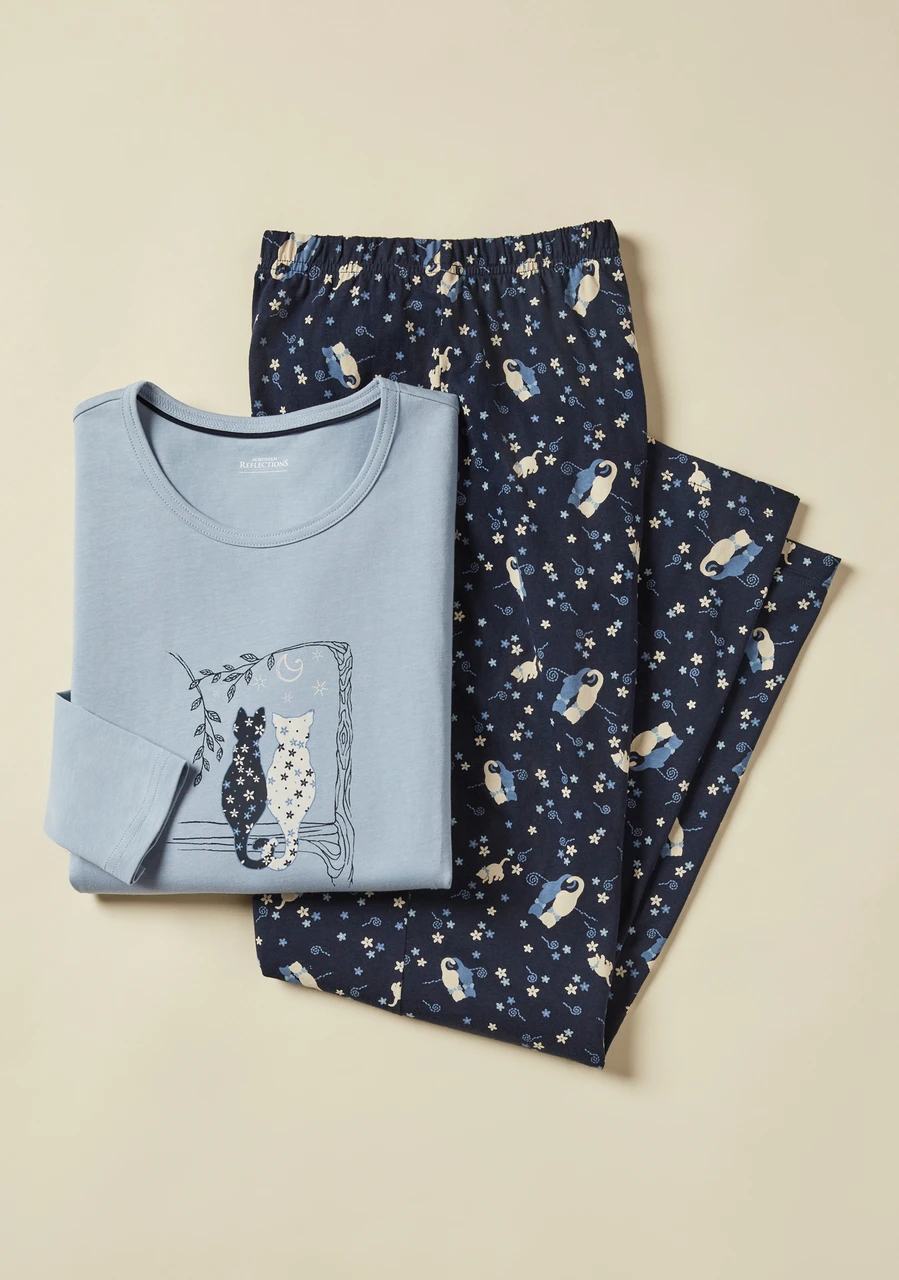 Cat Print Cotton Jersey Pyjama Set