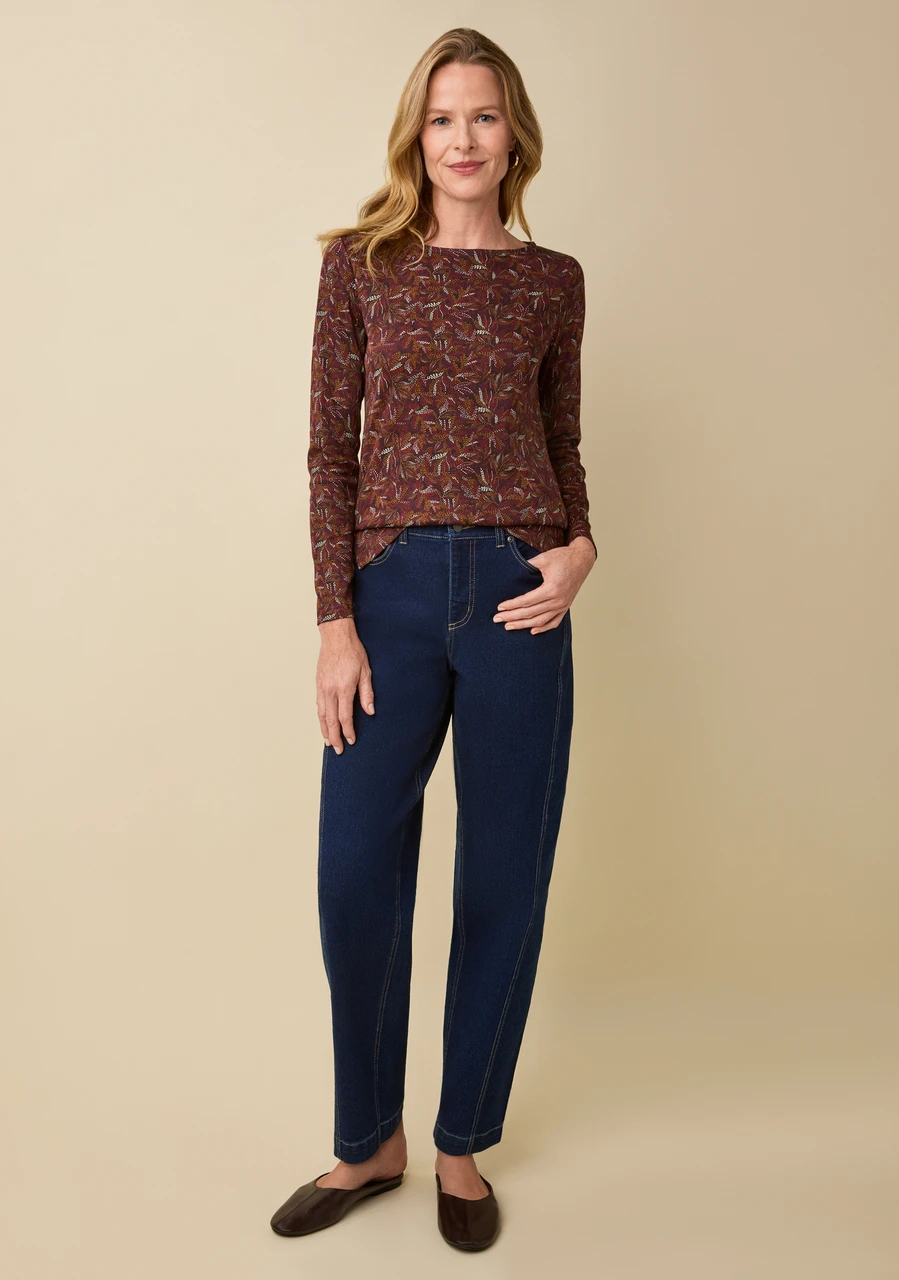 Leaf Print Ballet Neck Top