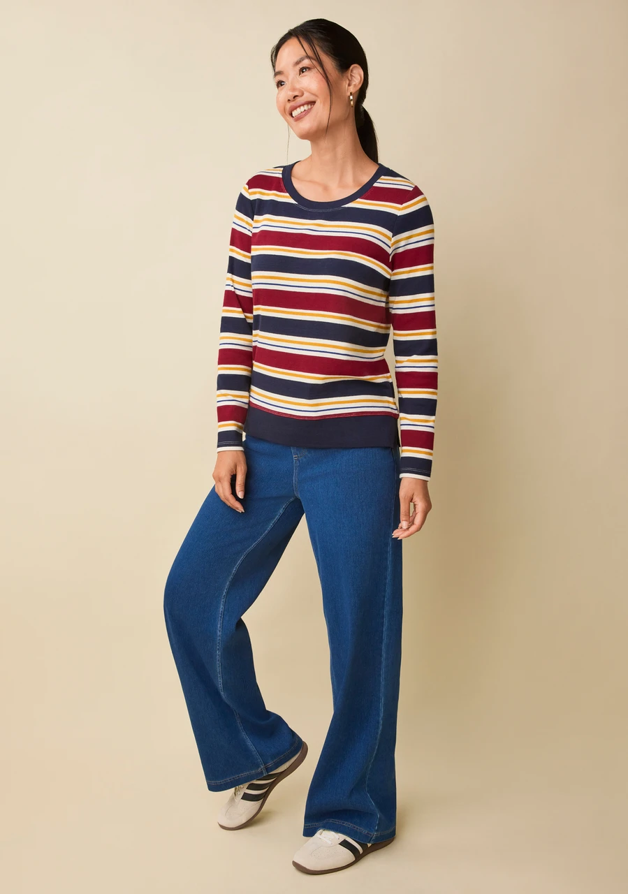 Striped Cotton Blend Crew Neck Tee