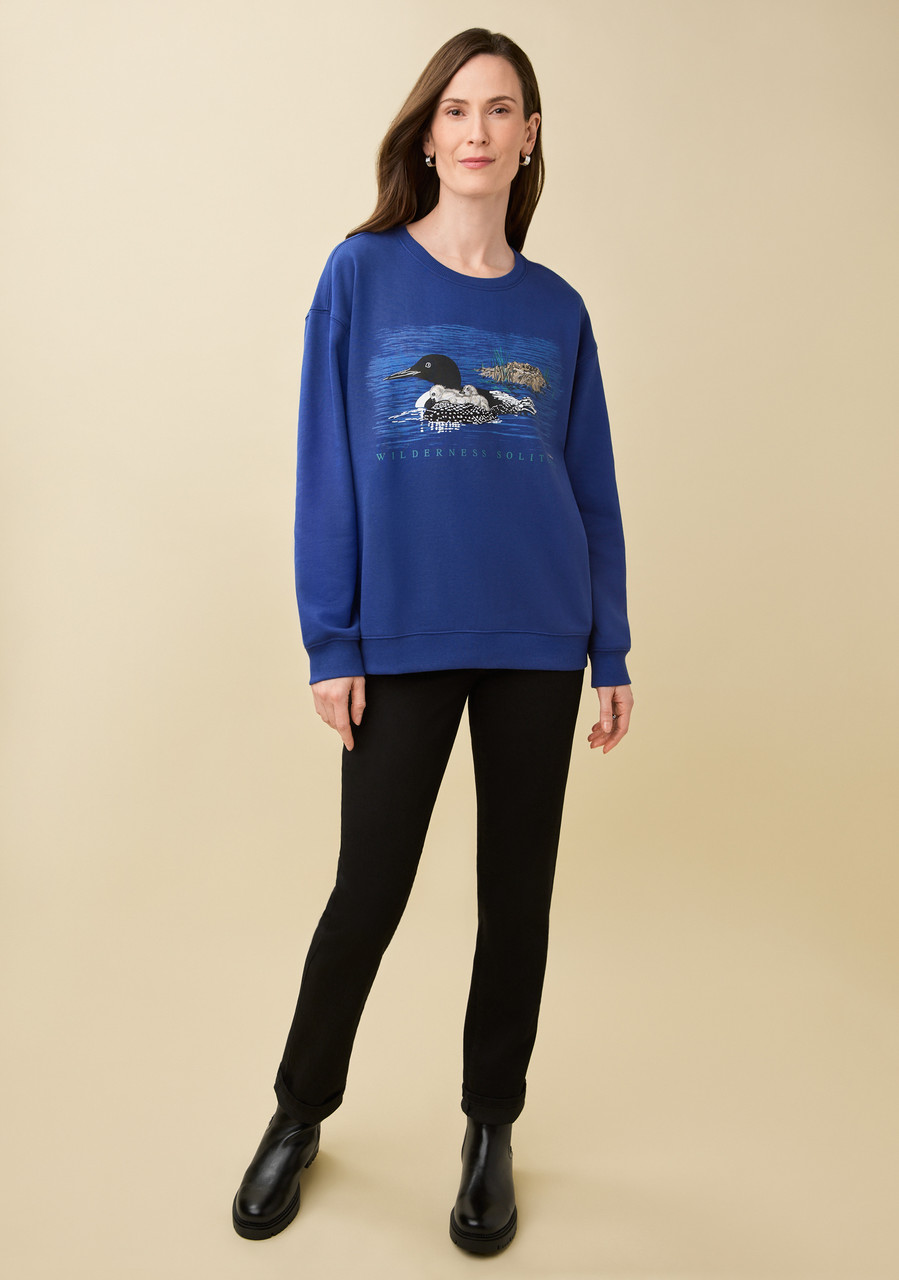 Embroidered Loon Fleece Pullover Sweatshirt