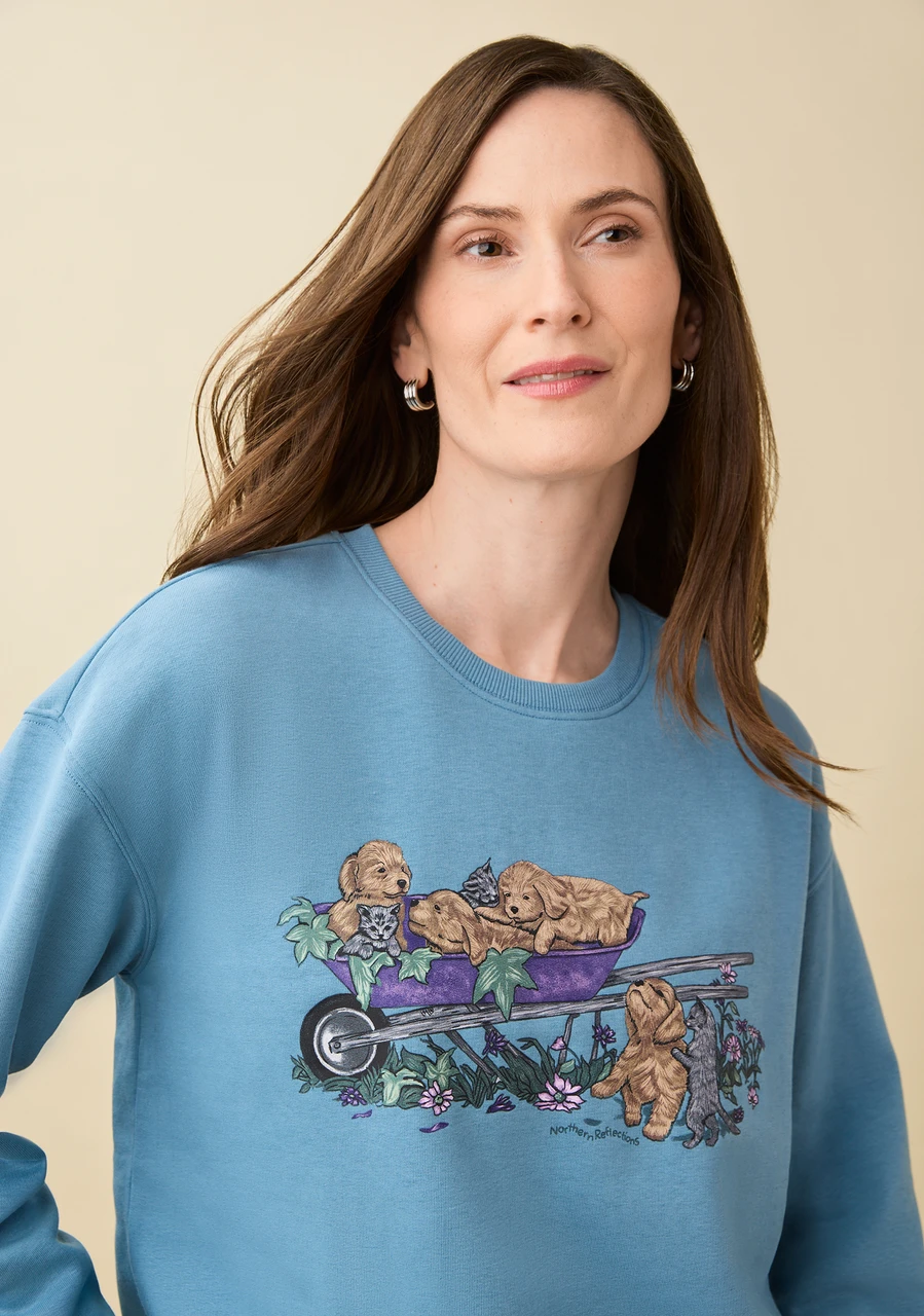 Printed Fleece Crew Neck Pullover