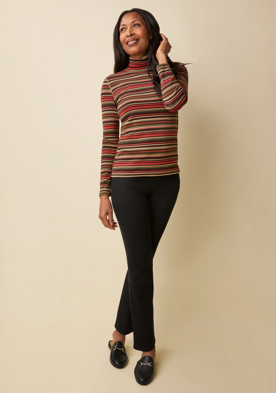 Striped Cotton Rib Turtleneck