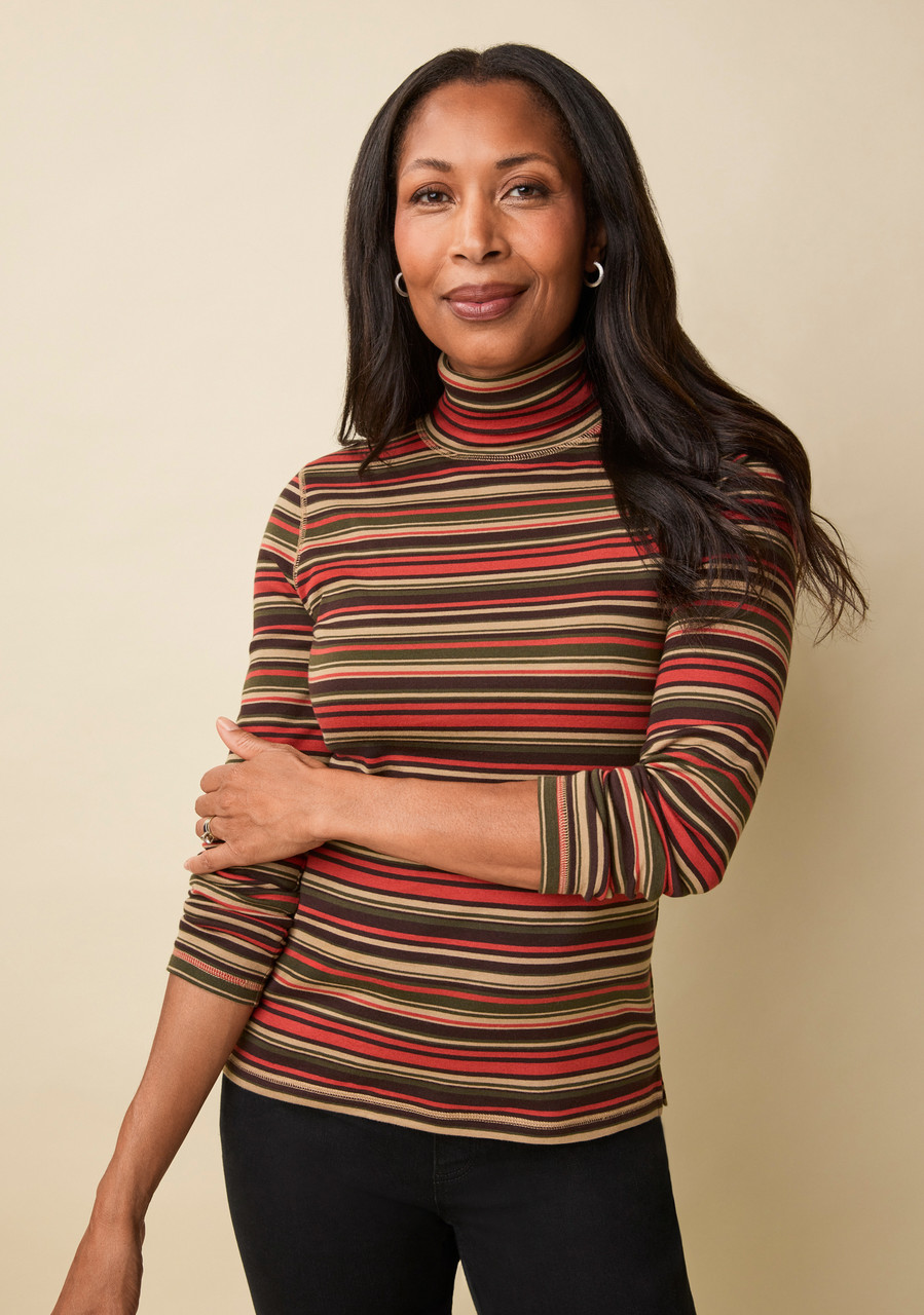 Striped Cotton Rib Turtleneck | Northern Reflections