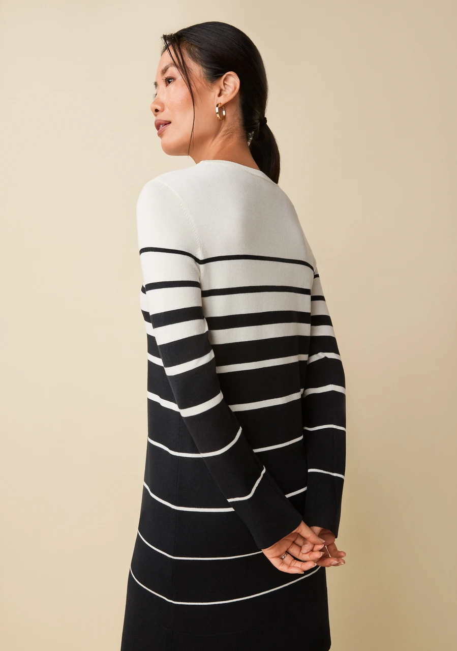 black white striped sweater dress Fine Gauge White House Black Market