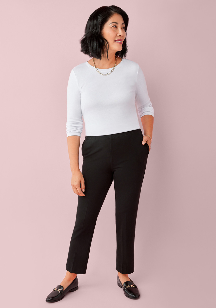 Pull On Ponte Slim Leg Trousers in Black