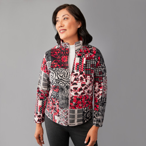 Women's Petite - Patchwork Print Fleece Jacket | Northern Reflections