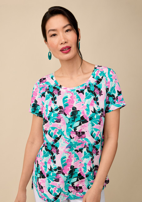 Tropical Print Mix Media Top