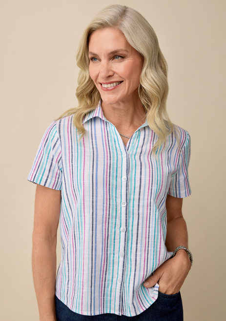 Short Sleeve Striped Cotton Shirt