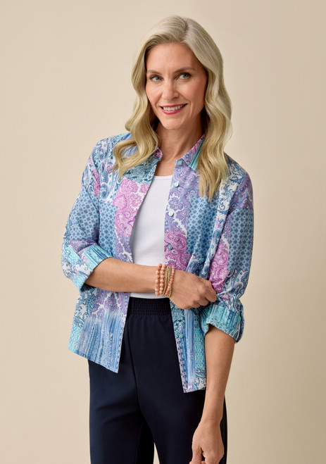 3/4 Sleeve Patchwork Shirt