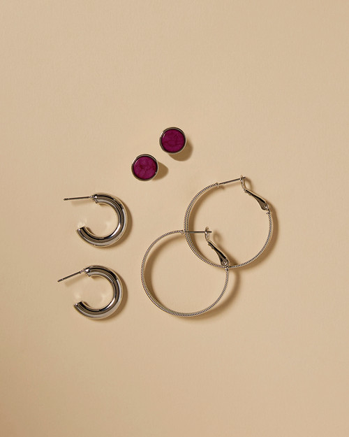 Burgundy 3 Pair Earrings