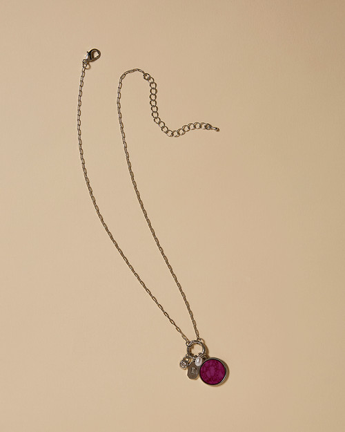 Long Burgundy Circle Charm Necklace