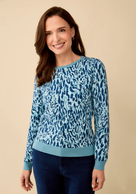 Leopard Knit Jacquard Pullover