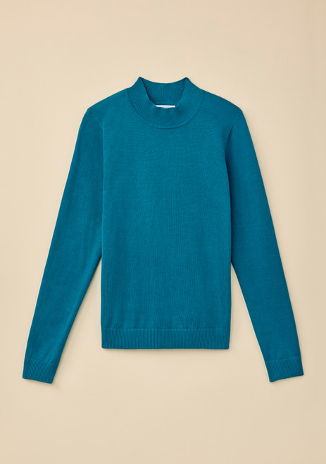 Organic Cotton Mock Neck Pullover Blue
