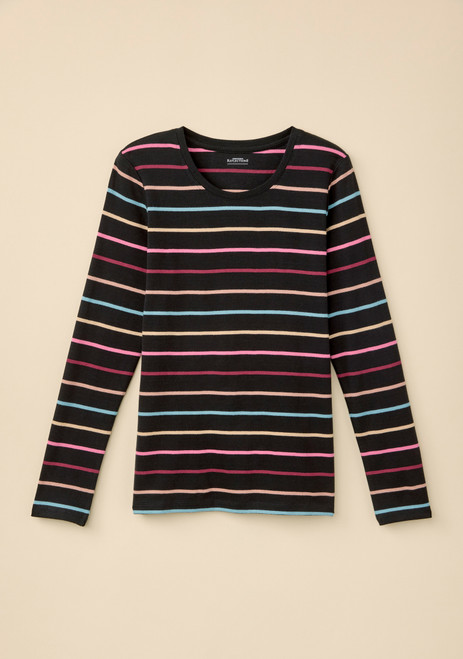 Ribbed Stripe Cotton Tee - Black