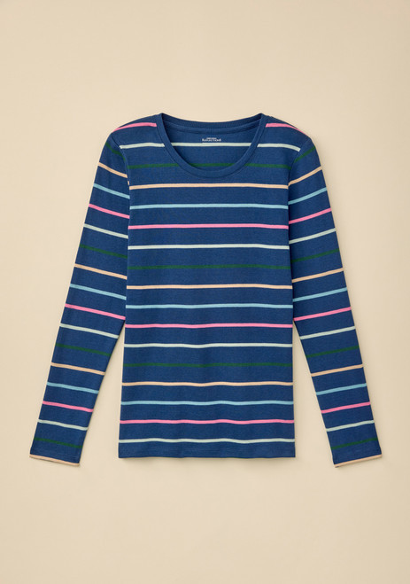 Ribbed Stripe Cotton Tee - Blue