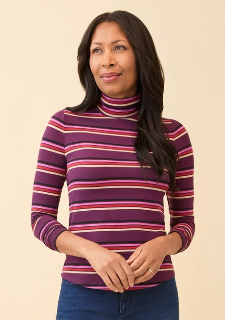 Striped Mock Neck Jersey Tee