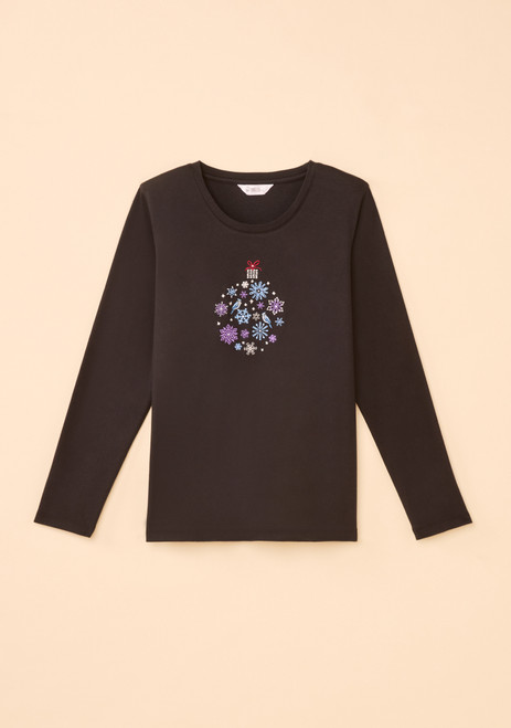 Petite Snowflake Embroidered Tee