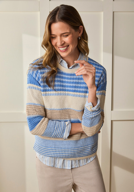 Pointelle Stripe Cotton Sweater