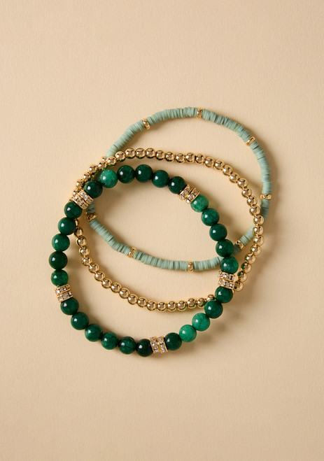 Pine Moss Stone Bracelet Set