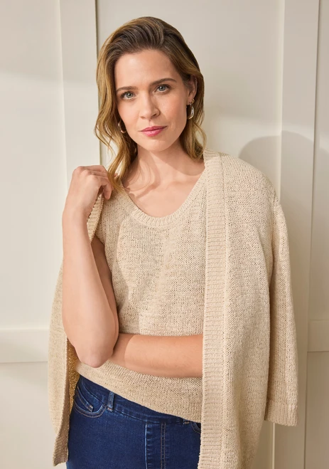 3/4 Sleeve Open Cardigan Sweater